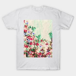 Floral and Crumpled Crepe Pattern T-Shirt